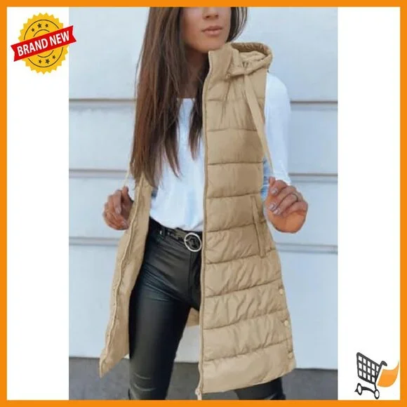 Women's Long Hooded Puffer Vest Sleeveless Lightweight Winter Outerwear